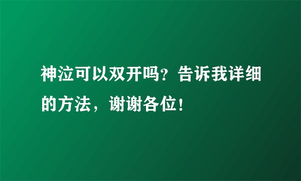 神泣可以双开吗？告诉我详细的方法，谢谢各位！