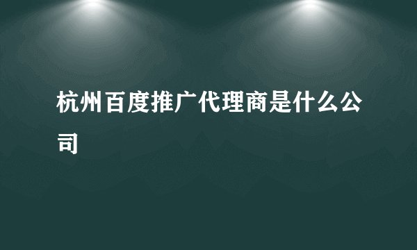 杭州百度推广代理商是什么公司