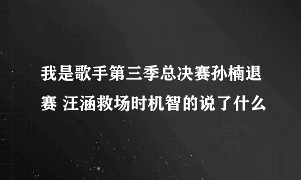 我是歌手第三季总决赛孙楠退赛 汪涵救场时机智的说了什么