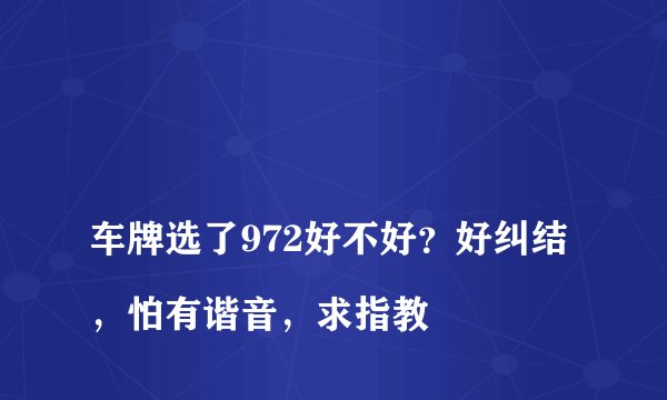 
车牌选了972好不好？好纠结，怕有谐音，求指教

