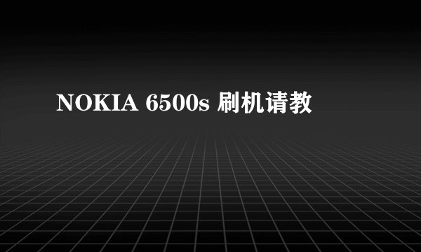 NOKIA 6500s 刷机请教