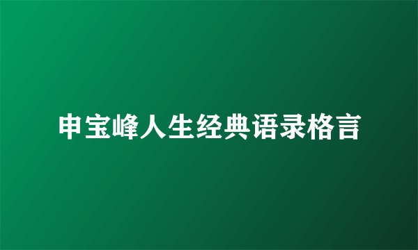 申宝峰人生经典语录格言