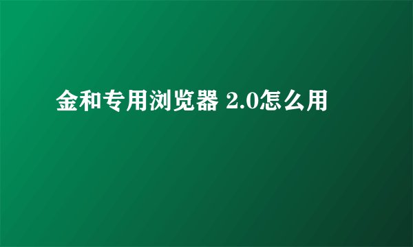 金和专用浏览器 2.0怎么用