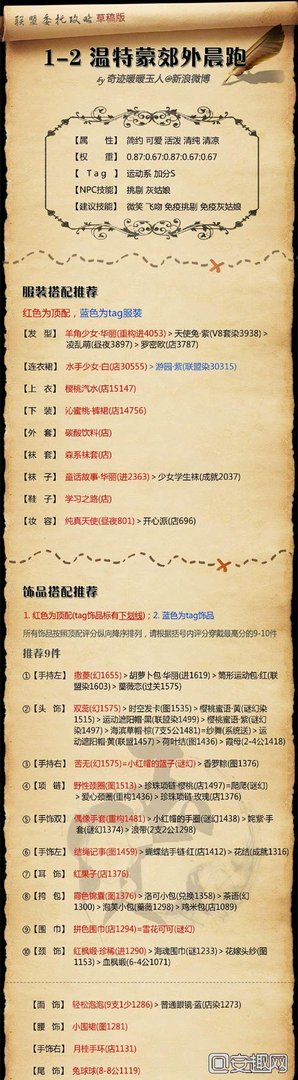 奇迹暖暖1-2温特蒙郊外晨跑怎么搭