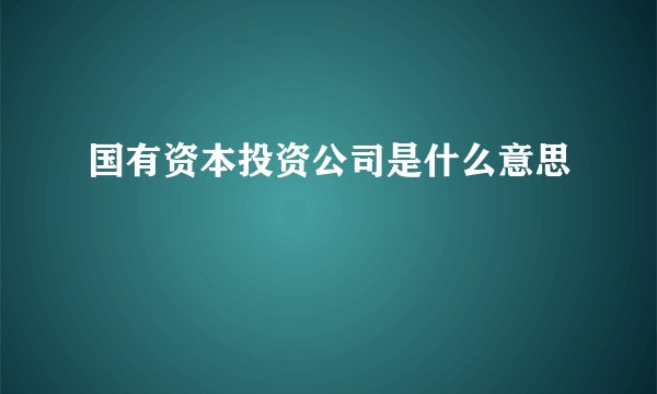 国有资本投资公司是什么意思