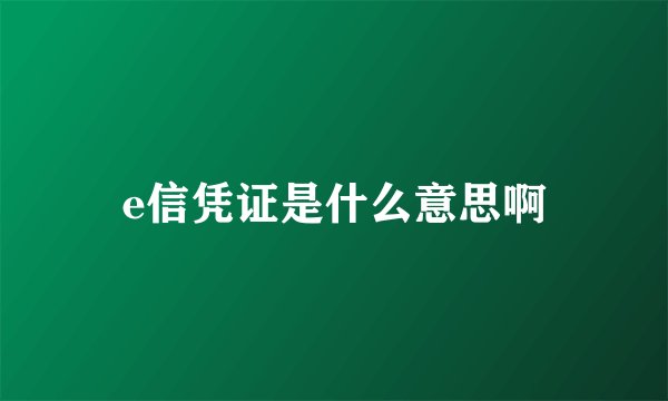 e信凭证是什么意思啊