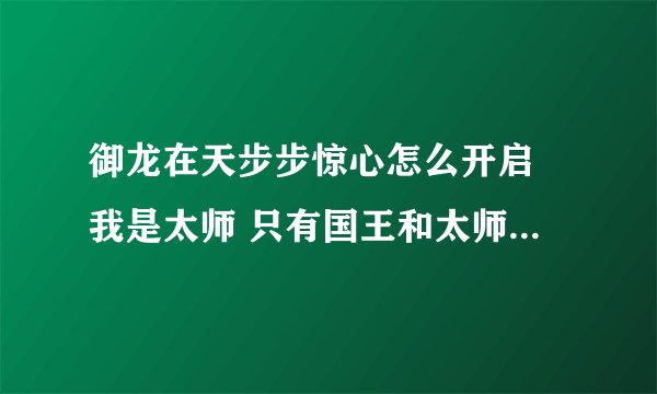 御龙在天步步惊心怎么开启 我是太师 只有国王和太师可以开启 国王不在