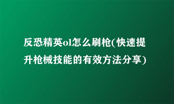 反恐精英ol怎么刷枪(快速提升枪械技能的有效方法分享)