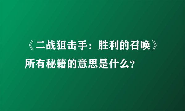 《二战狙击手：胜利的召唤》所有秘籍的意思是什么？