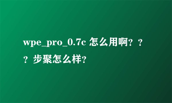 wpe_pro_0.7c 怎么用啊？？？步聚怎么样？