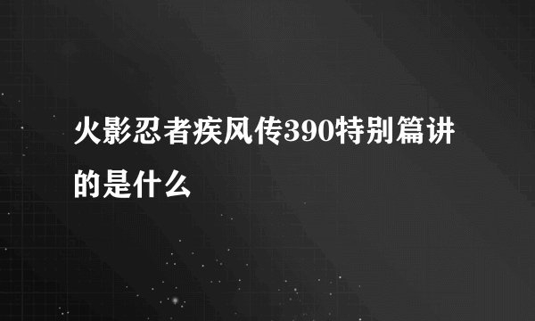 火影忍者疾风传390特别篇讲的是什么