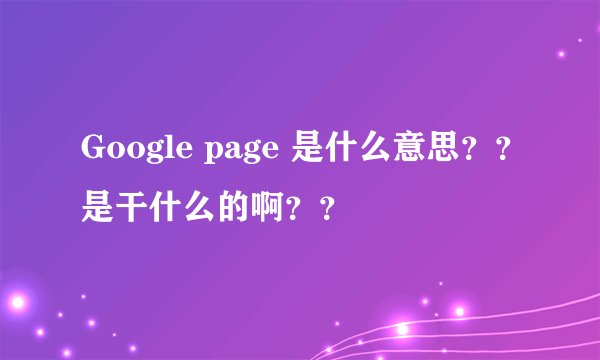 Google page 是什么意思？？是干什么的啊？？