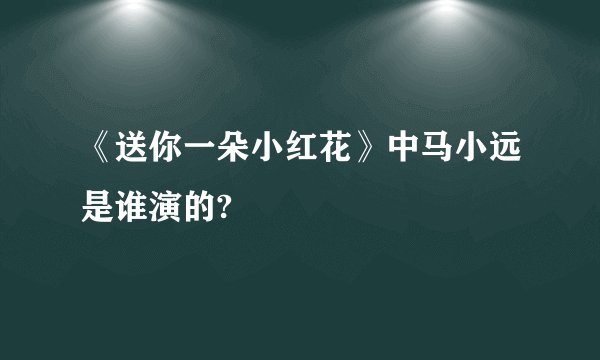 《送你一朵小红花》中马小远是谁演的?