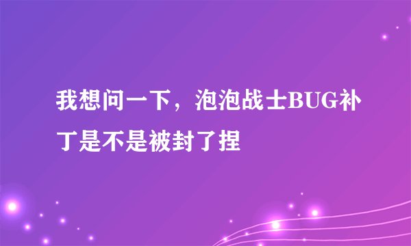 我想问一下，泡泡战士BUG补丁是不是被封了捏