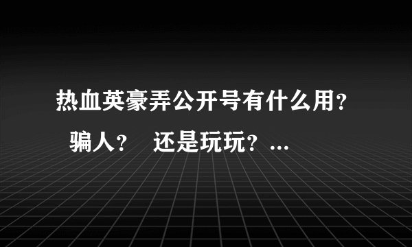 热血英豪弄公开号有什么用？  骗人？  还是玩玩？ 说好给分