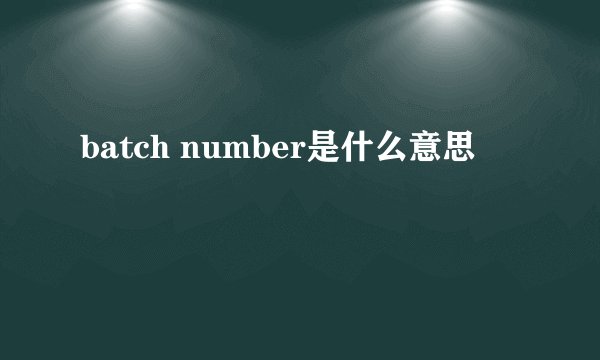 batch number是什么意思