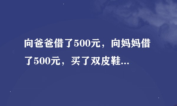 向爸爸借了500元，向妈妈借了500元，买了双皮鞋970。剩下30元，还爸爸10元。妈妈10元。所以自己还剩10元。