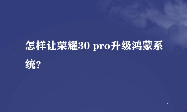 怎样让荣耀30 pro升级鸿蒙系统？
