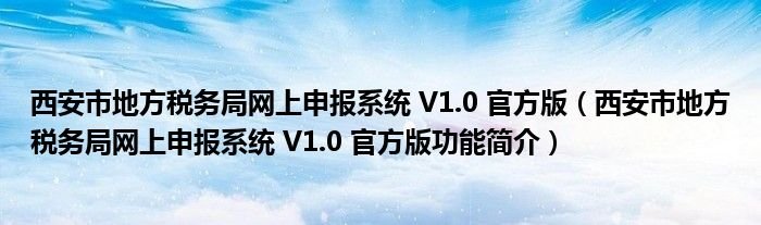 西安市地方税务局网上申报系统V10官方版西安市地方税务局网上申报系统V10官方版功能简介