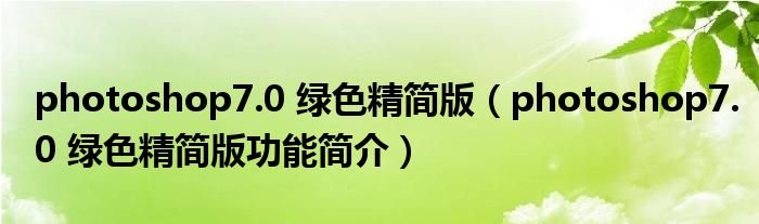 photoshop7.0绿色精简版有什么功能？