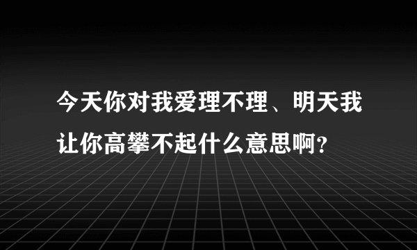 今天你对我爱理不理、明天我让你高攀不起什么意思啊？