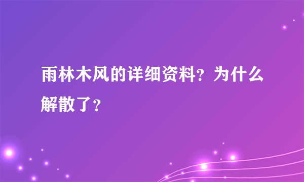 雨林木风的详细资料？为什么解散了？