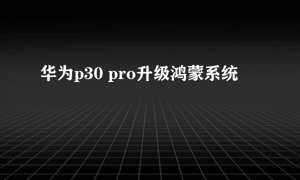 华为p30 pro升级鸿蒙系统
