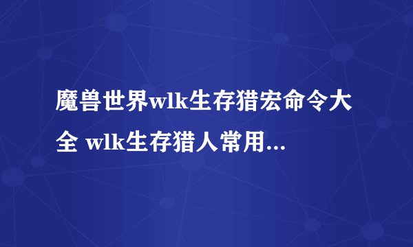 魔兽世界wlk生存猎宏命令大全 wlk生存猎人常用宏命令汇总