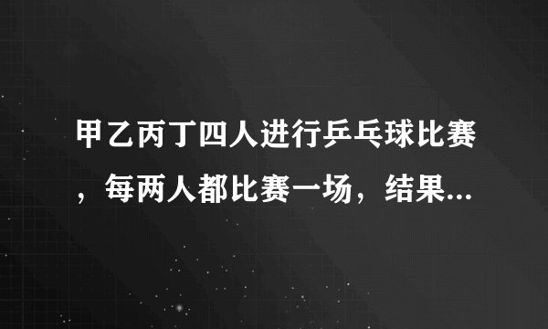 甲乙丙丁四人进行乒乓球比赛，每两人都比赛一场，结果甲胜丁，且甲、乙、丙胜的场数相同，丁胜几场？