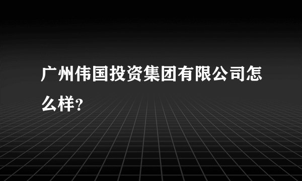 广州伟国投资集团有限公司怎么样？