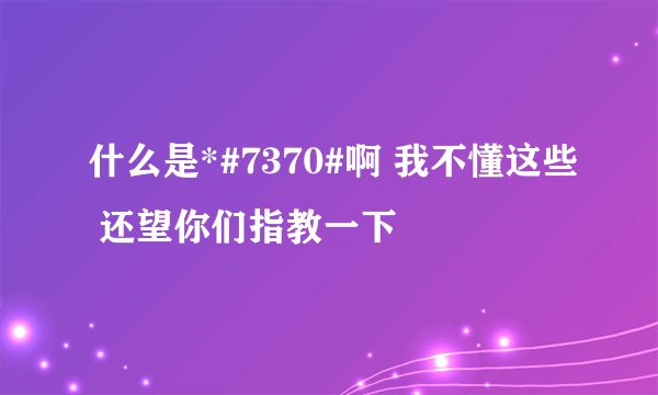 什么是*#7370#啊 我不懂这些 还望你们指教一下