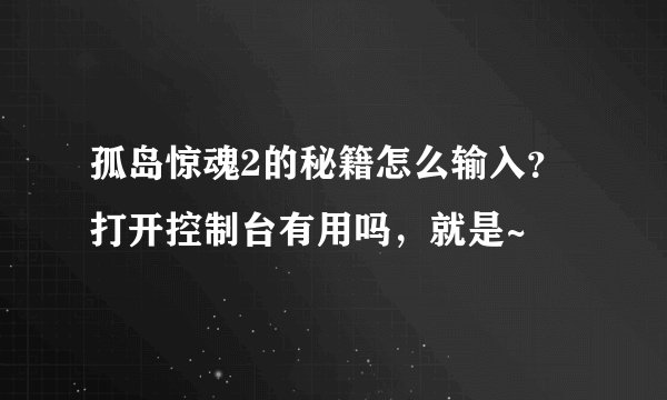 孤岛惊魂2的秘籍怎么输入？打开控制台有用吗，就是~