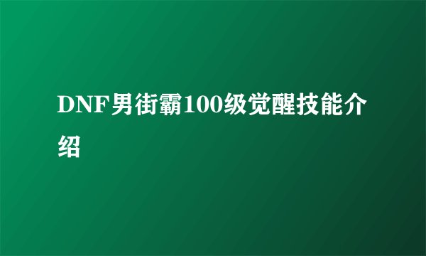DNF男街霸100级觉醒技能介绍