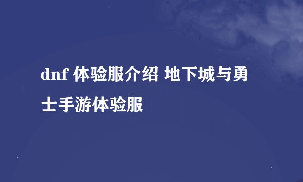 dnf 体验服介绍 地下城与勇士手游体验服