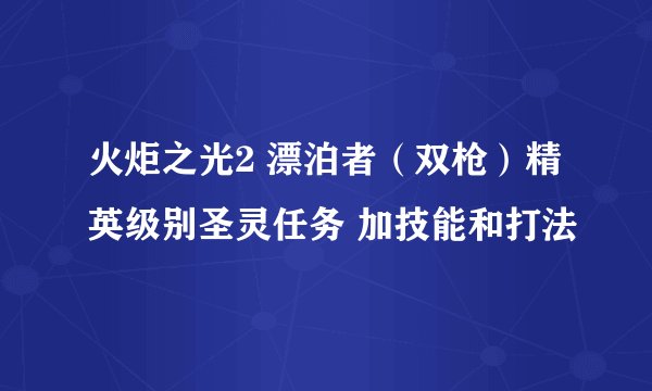 火炬之光2 漂泊者（双枪）精英级别圣灵任务 加技能和打法
