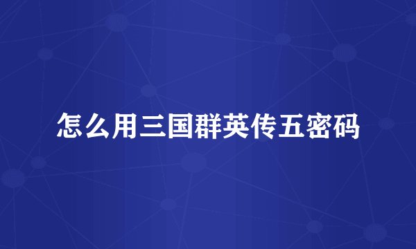 怎么用三国群英传五密码