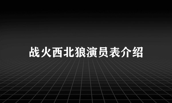 战火西北狼演员表介绍