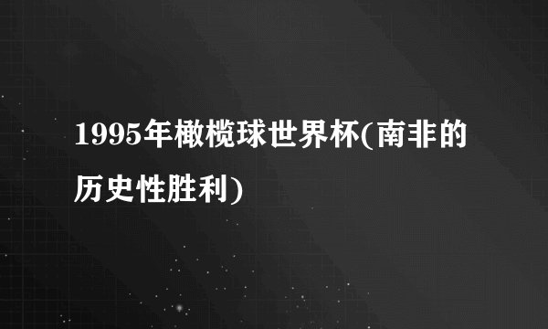 1995年橄榄球世界杯(南非的历史性胜利)