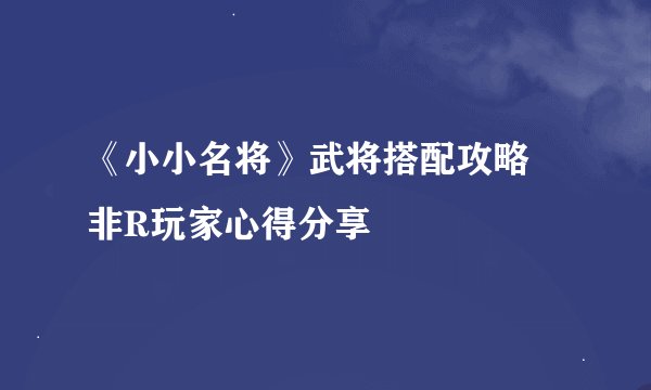 《小小名将》武将搭配攻略 非R玩家心得分享