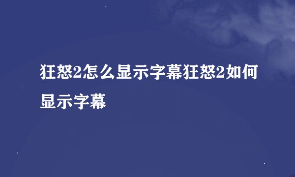 狂怒2怎么显示字幕狂怒2如何显示字幕