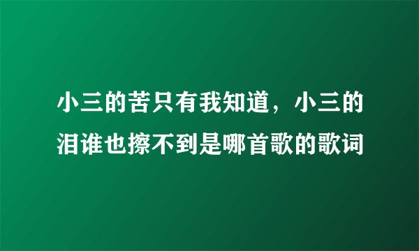 小三的苦只有我知道，小三的泪谁也擦不到是哪首歌的歌词