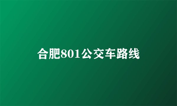 合肥801公交车路线