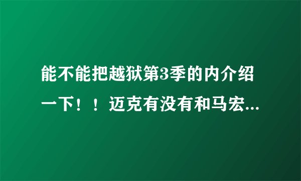 能不能把越狱第3季的内介绍一下！！迈克有没有和马宏联手越狱？其他人怎么样了？