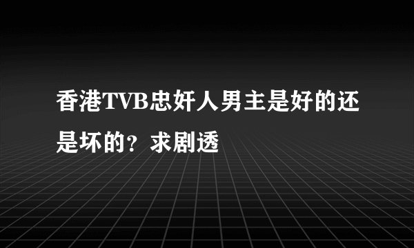 香港TVB忠奸人男主是好的还是坏的？求剧透
