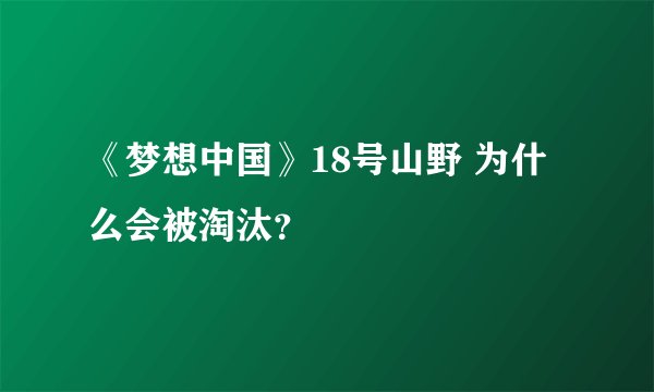 《梦想中国》18号山野 为什么会被淘汰？