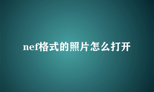 nef格式的照片怎么打开