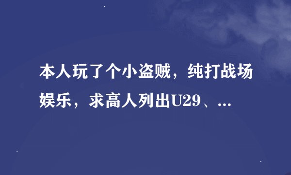 本人玩了个小盗贼，纯打战场娱乐，求高人列出U29、U39、U49、U59、U69这些等级之内战场的最好装备。