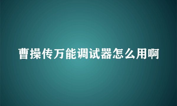 曹操传万能调试器怎么用啊