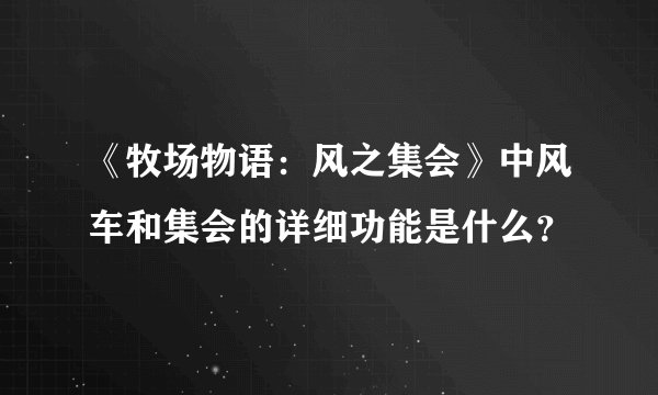 《牧场物语：风之集会》中风车和集会的详细功能是什么？