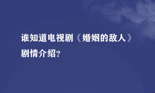 谁知道电视剧《婚姻的敌人》剧情介绍？